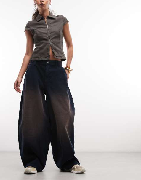 COLLUSION – XL – Cord-Jeans in verwaschenem Marineblau mit Ballon-Schnitt und Kontrastnaht - view 1