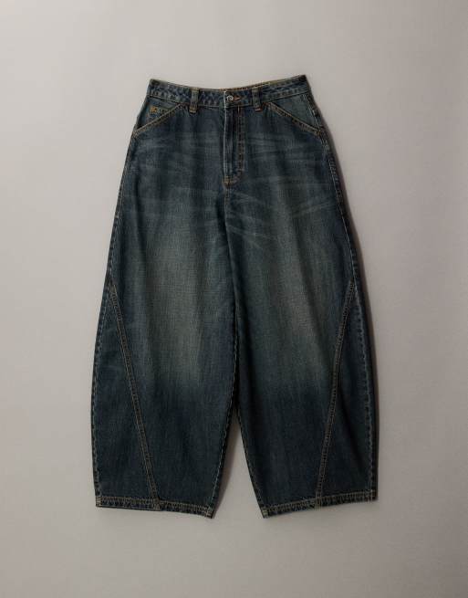 COLLUSION - XL - Jeans a palloncino blu lavaggio scuro con cuciture attorcigliate, 5 di 7