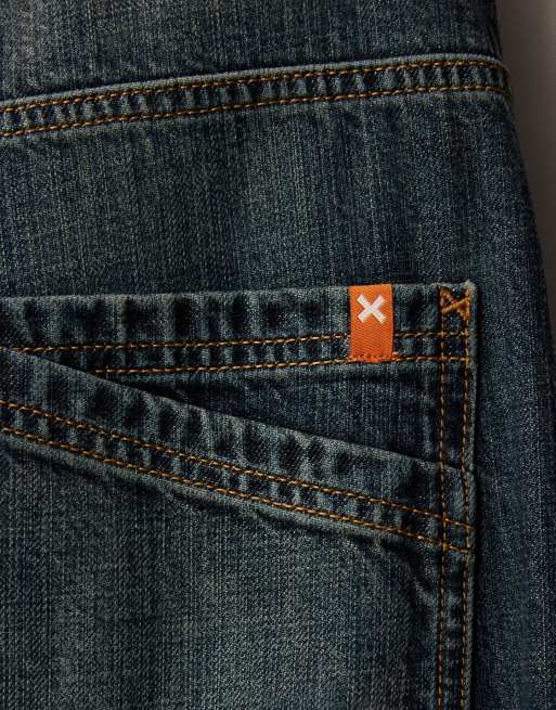 COLLUSION - XL - Jeans a palloncino blu lavaggio scuro con cuciture attorcigliate, 7 di 7