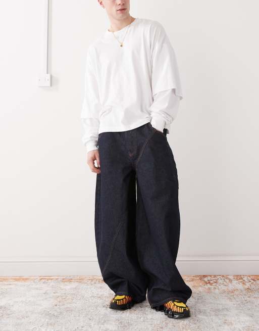COLLUSION - XL jeans met ballonpijpen en asymmetrische stiksels in rinse wash