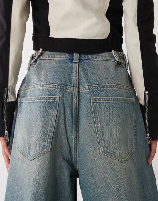 COLLUSION XL - X007 - Baggy jeans met lage verstelbare taille en dirty blauwe wassing, 4 van 5