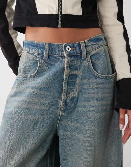 COLLUSION XL - X007 - Baggy jeans met lage verstelbare taille en dirty blauwe wassing, 5 van 5