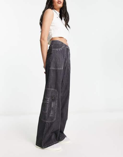 COLLUSION Y2K cargo straight leg jeans in grey - CHARCOAL