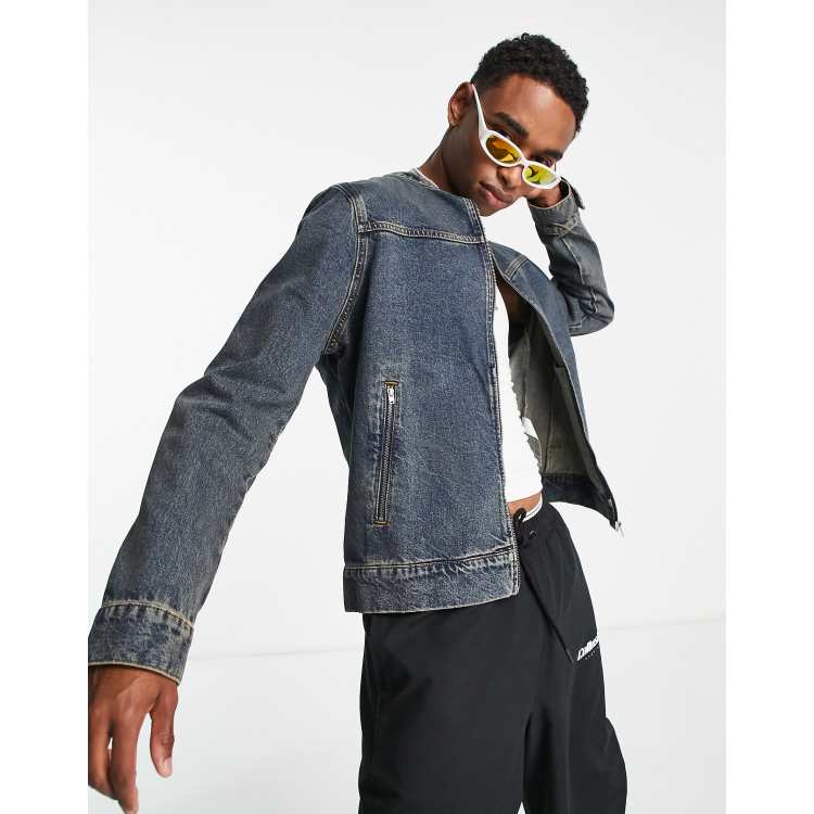 COLLUSION Y2K wash cropped denim jacket and jeans set in dark blue