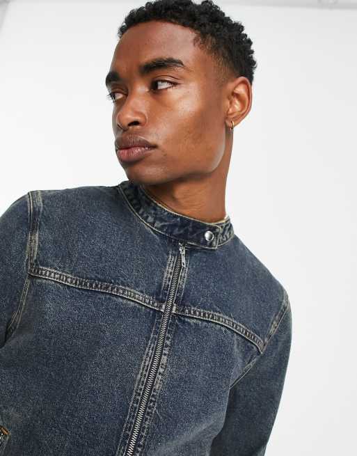 COLLUSION Y2K denim motocross jacket in blue | ASOS