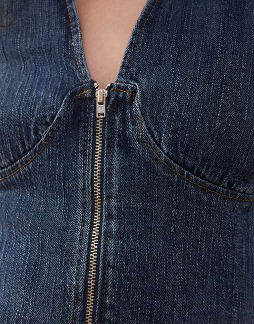 COLLUSION y2k denim shirt co-ord in mid blue
