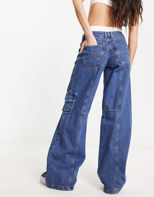 COLLUSION Y2K low rise vintage cargo jeans in blue