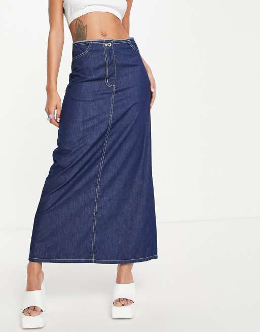 Blue denim maxi clearance skirt