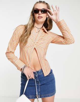 Collusion Y2k Stripe Fitted Shirt With Opening In Multi