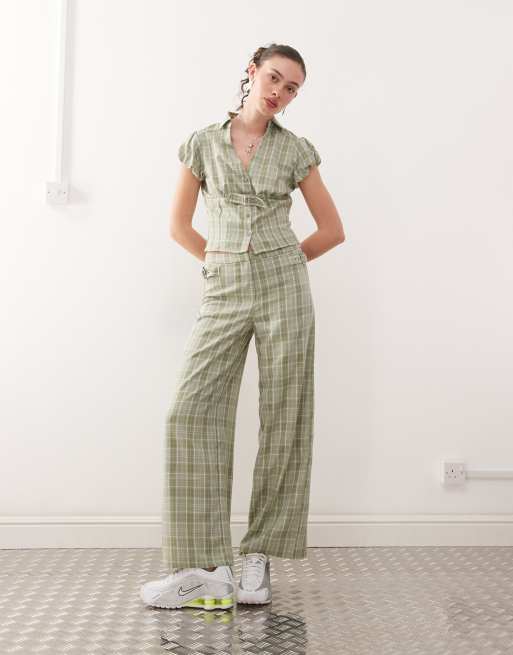 COLLUSION y2k tailored blouse in green check (part of a set), 2 of 4