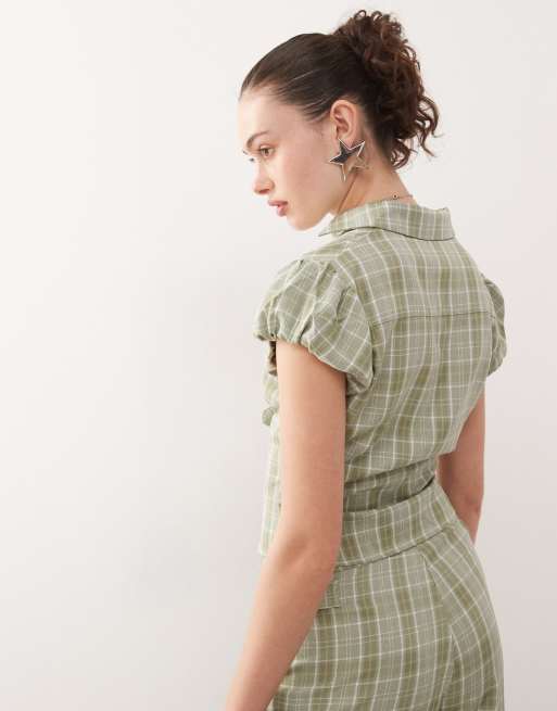 COLLUSION y2k tailored blouse in green check (part of a set), 4 of 4