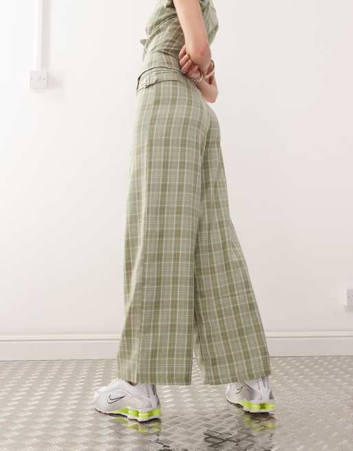 COLLUSION y2k tailored pants in green check, 3 of 5