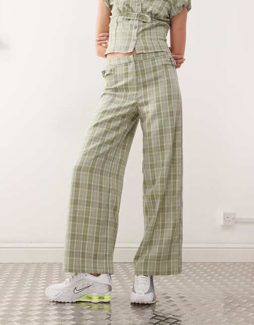 COLLUSION y2k tailored trousers in green check, 2 of 5