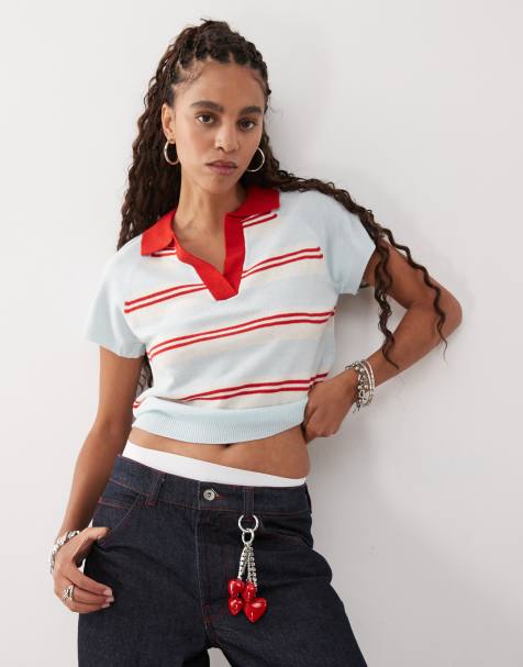 COLLUSION stripe button down top in light blue