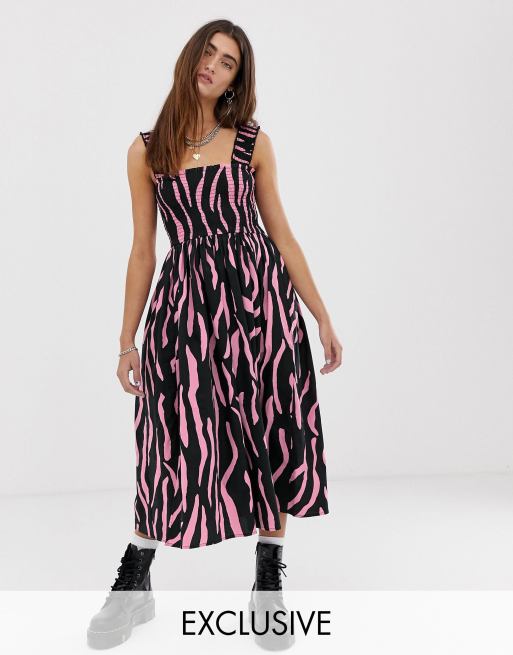 COLLUSION zebra shirred midi dress | ASOS