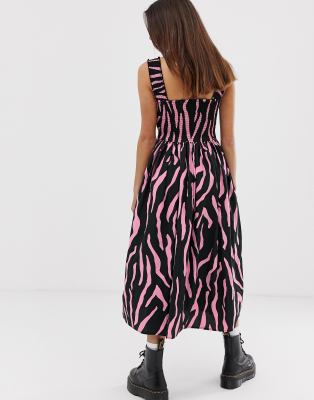 collusion zebra shirred midi dress