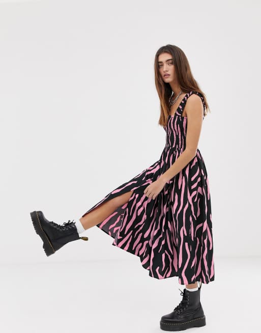 Collusion zebra 2025 shirred midi dress