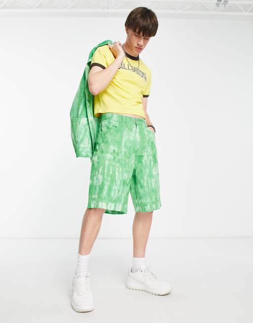 COLLUSION – Zielone festiwalowe szorty z efektem tie-dye, część zestawu