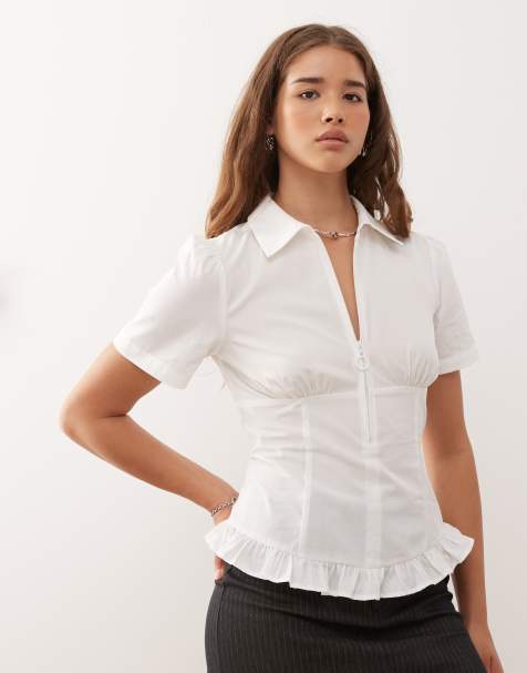 COLLUSION zip detail cinched waist shirt in white - view 1