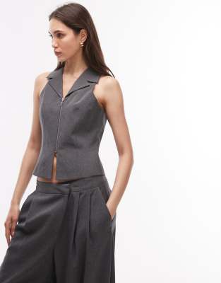 Collusion Zip Front Vest In Gray