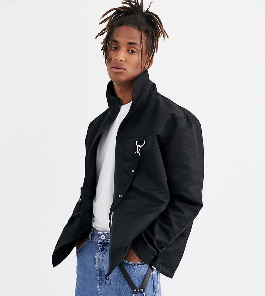 COLLUSION zip though jacket with strapping in black