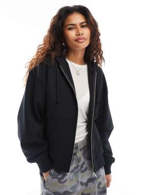 Collusion COLLUSION zip through boxy hoodie in black