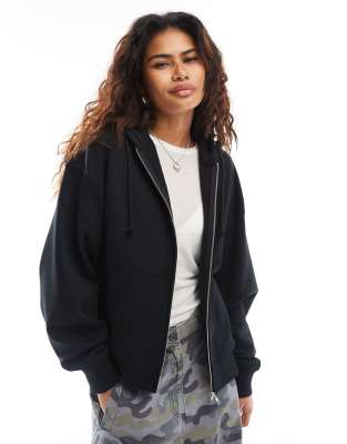 Collusion Zip Through Boxy Hoodie In Black