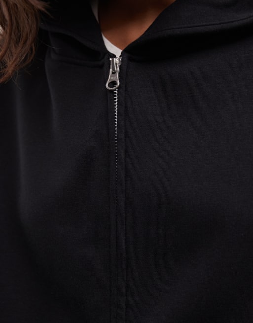 COLLUSION zip through boxy hoodie in black, 3 of 4