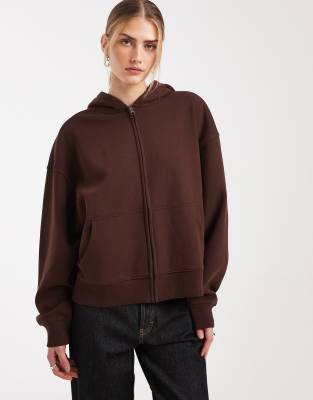 Collusion Zip Through Boxy Hoodie In Brown