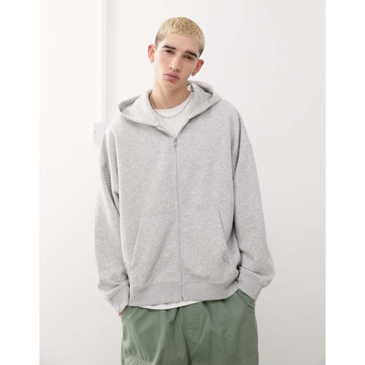 COLLUSION zip through boxy hoodie in gray heather | ASOS