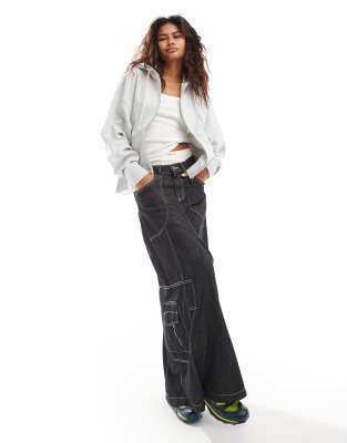 Collusion Zip Through Boxy Hoodie In Gray