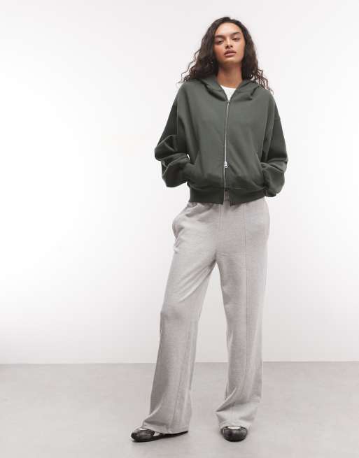COLLUSION zip through boxy hoodie in green, 2 of 4