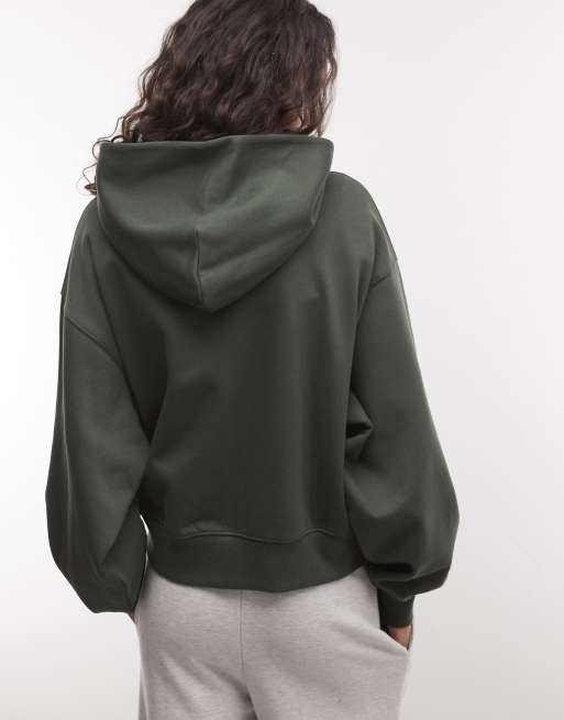 COLLUSION zip through boxy hoodie in green, 3 of 4
