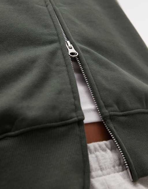 COLLUSION zip through boxy hoodie in green, 4 of 4