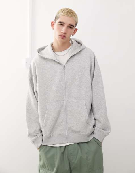 COLLUSION zip through boxy hoodie in grey marl - view 1