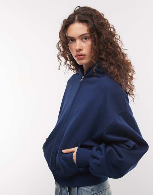COLLUSION zip through boxy hoodie in navy, 4 of 4