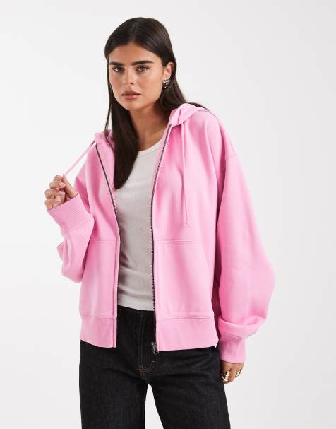 COLLUSION zip through boxy hoodie in pink - view 1