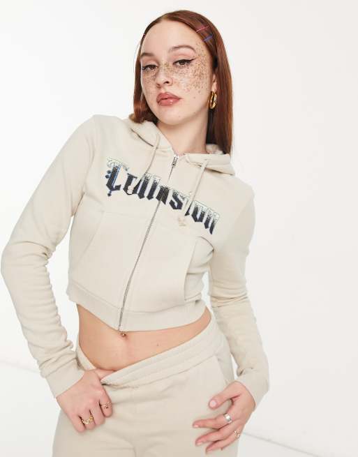 COLLUSION zip through cropped hoodie in stone (part of a set), 3 of 4