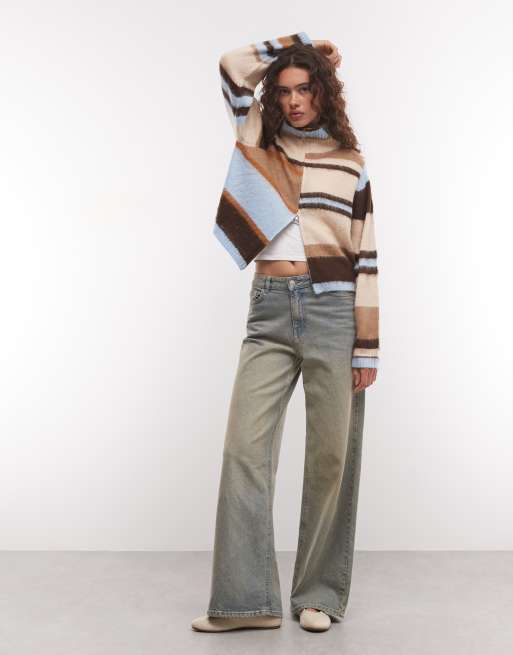 COLLUSION zip through funnel neck cardigan in multi stripe, 3 of 4