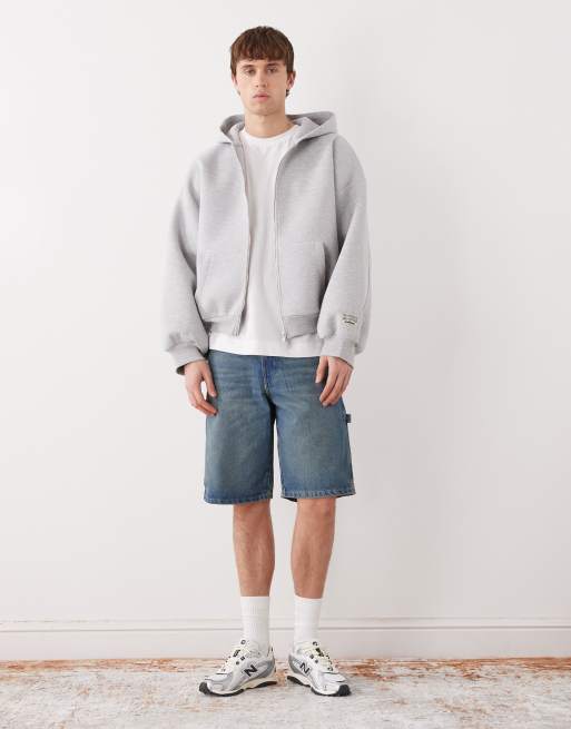 COLLUSION zip through heavyweight boxy hoodie in grey, 2 of 5