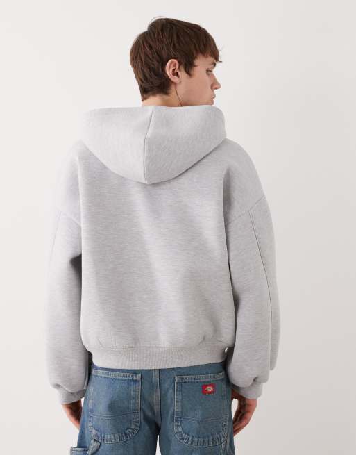 COLLUSION zip through heavyweight boxy hoodie in grey, 3 of 5