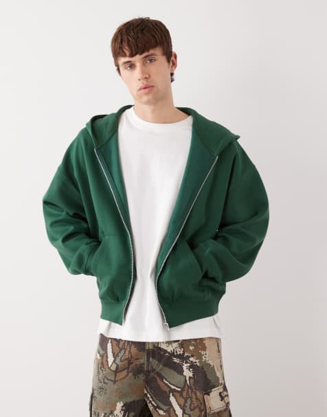 COLLUSION zip through hoodie in green - view 1