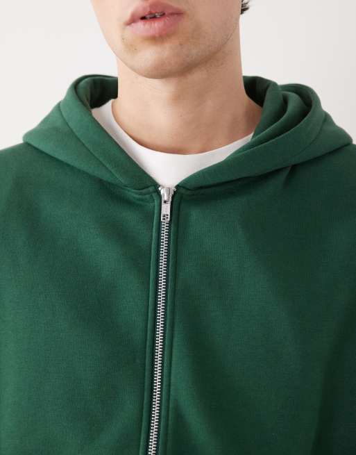 COLLUSION zip through hoodie in green, 4 of 5