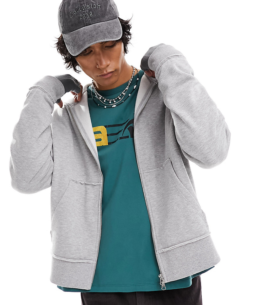 COLLUSION Zip through hoodie in grey marl