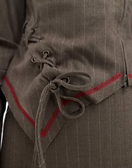COLLUSION zip through jacket with lace up detail and raw hem (part of a set), 4 of 4