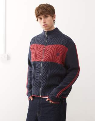 Collusion COLLUSION Zip through knitted sports top in blue and red-Multi
