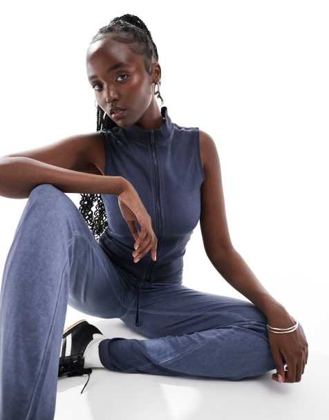 COLLUSION zip through motorcross top co ord in washed navy - view 1