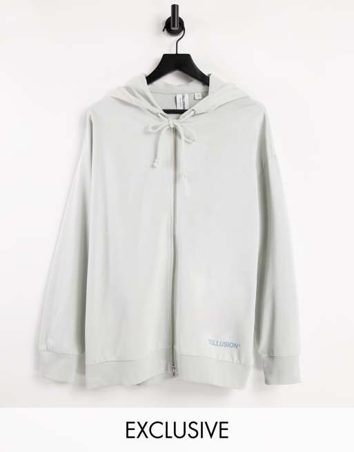 COLLUSION zip through oversized hoodie with brand print in blue co-ord