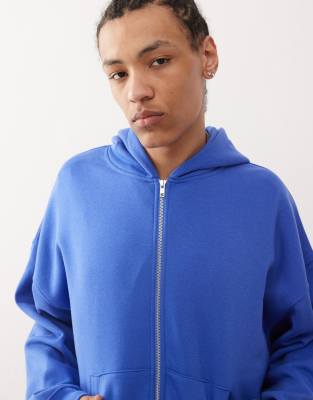 Collusion Zip Up Boxy Hoodie In Blue