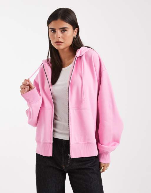 COLLUSION zip up boxy hoodie in pink